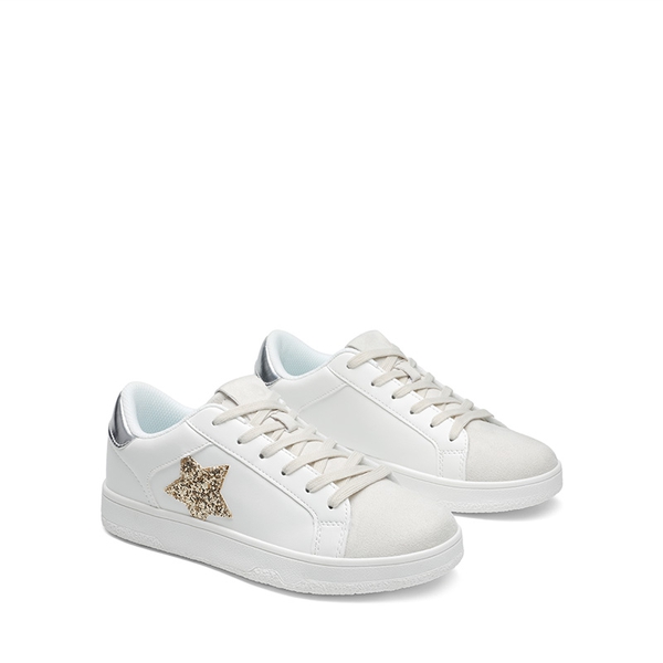 [Bree] Star Low-top Fashion Sneakers - WHITE/GOLD - 6